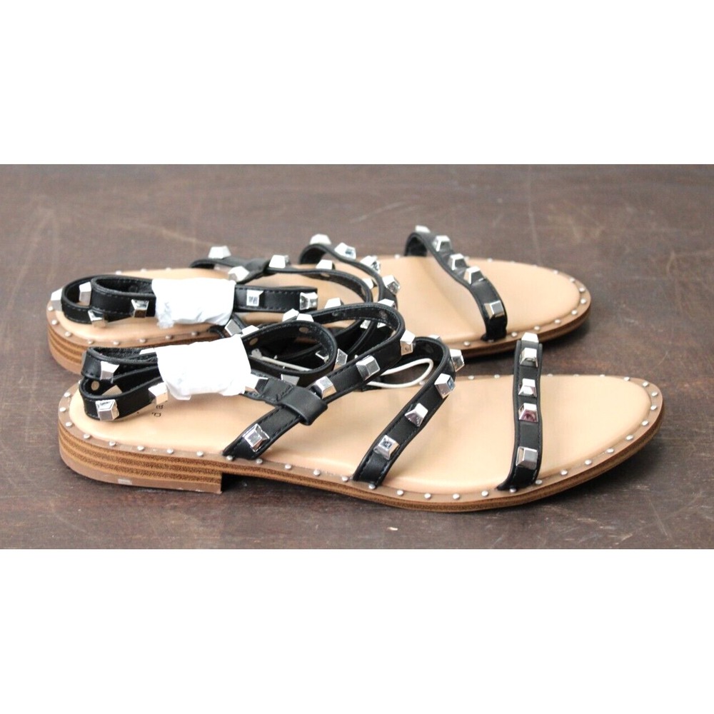 A New Day Black Studded Gladiator Sandals Womens Size 7 Flat Lace Up Stud Detail